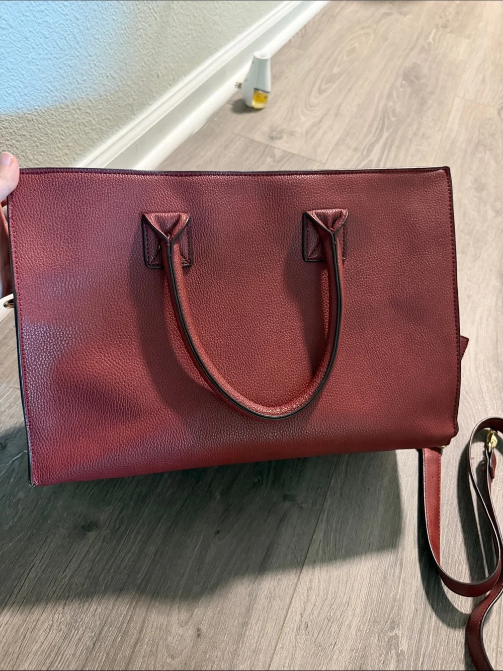 Structured Red Women’s Tote Bag with Front Pocket
